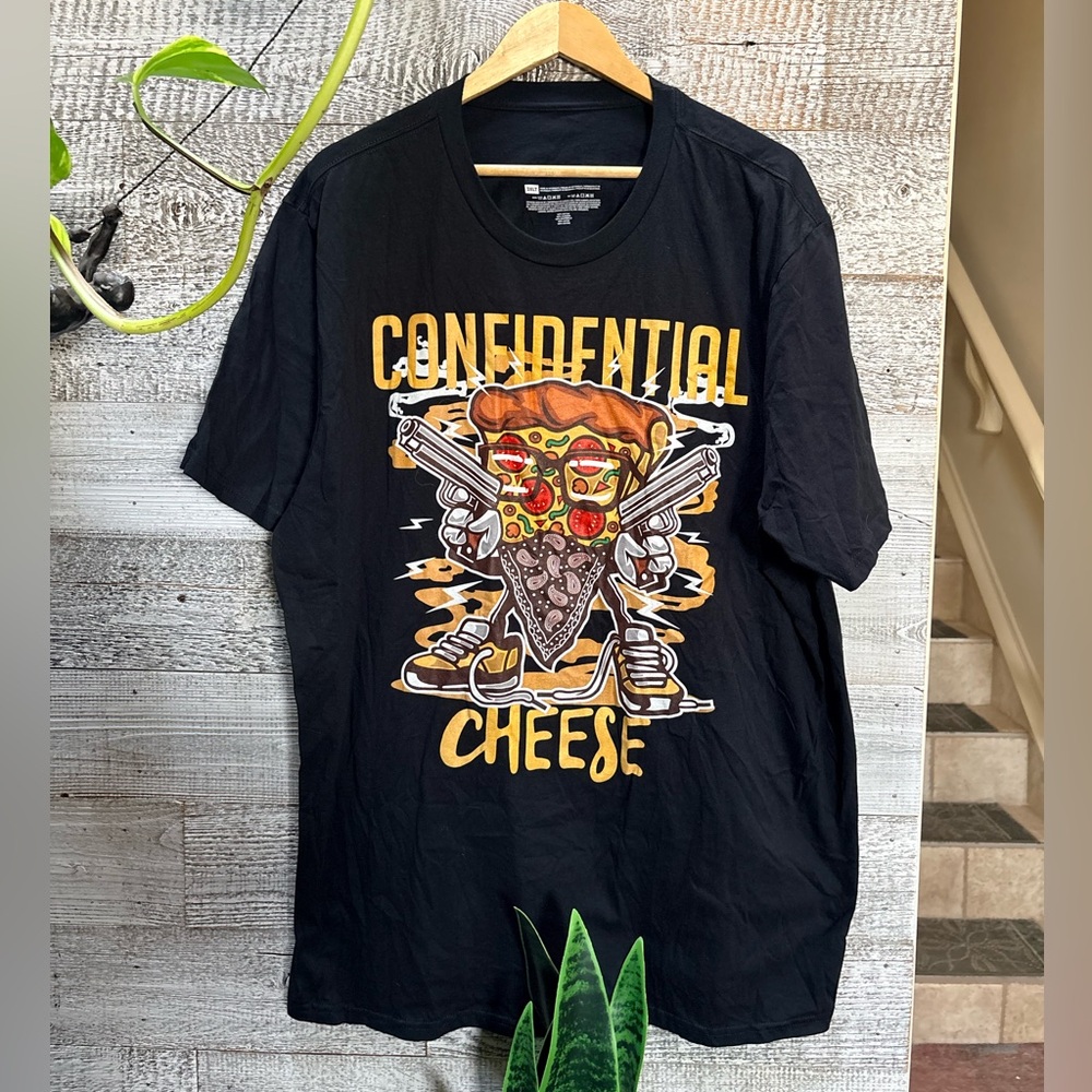 🏷 "Confidential Cheese" Cartoon Custom-Made Cotton T-Shirt - Black, 2XLT